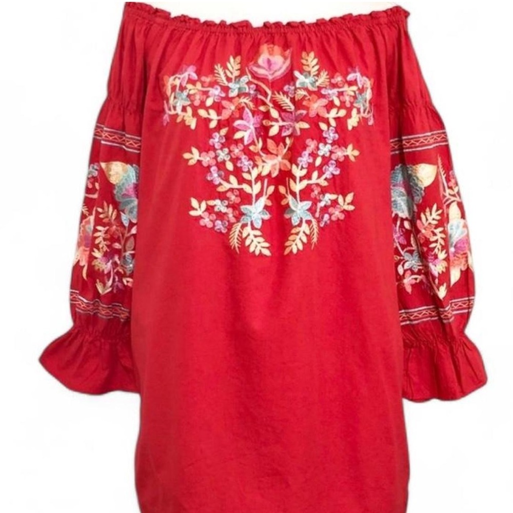 Free People Embroidered Floral Shift Dress Red Size XS
